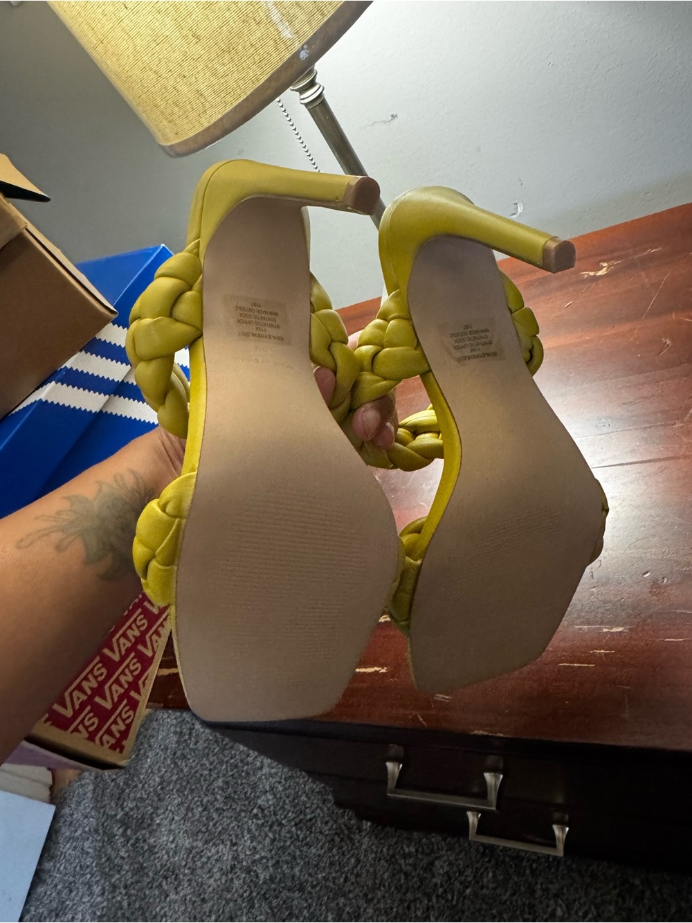 Steve Madden Braided Strap High Heel Sandals in Chartreuse Yellow - Picture 6 of 9